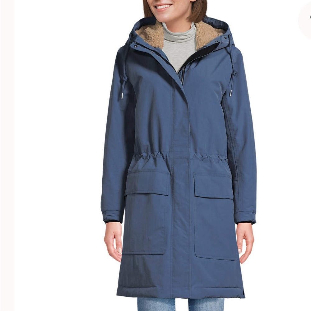 Land’s End Women's Squall Waterproof Lined Hood Parka Indigo Blue Size Medium